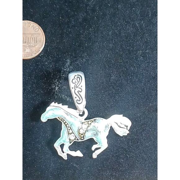 Enameled Blue Horse Charm and Earrings Western Cowboy Rodeo Range Pierced - Picture 5 of 8
